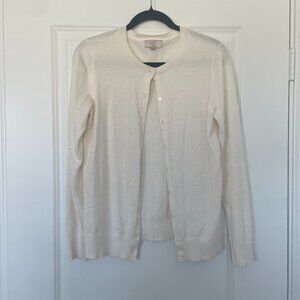 LOFT Cream Swiss Dot Long Sleeve Cardigan - 100% Cotton - Size M